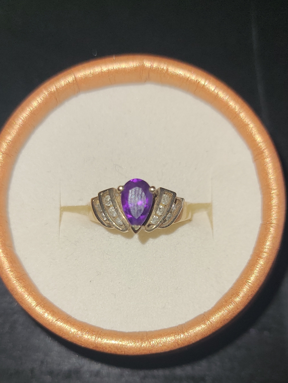 10k Gold Ring with Pear-Shaped Amethyst and Diamond Accents - Women Jewelry